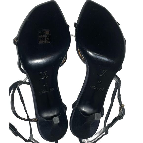 Louis Vuitton Paris Black Satin Wrap Strappy Heels - FLAWED    Size: EU 40 US 10 - Picture 7 of 12